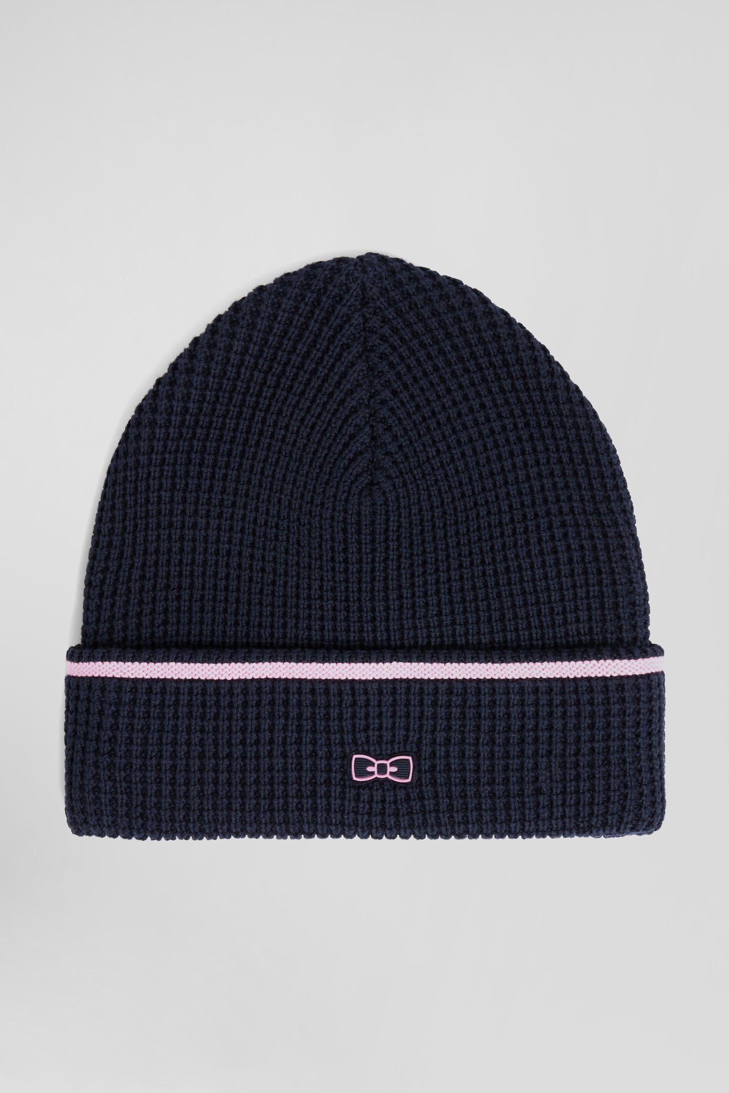 Navy blue cotton beanie with pink details