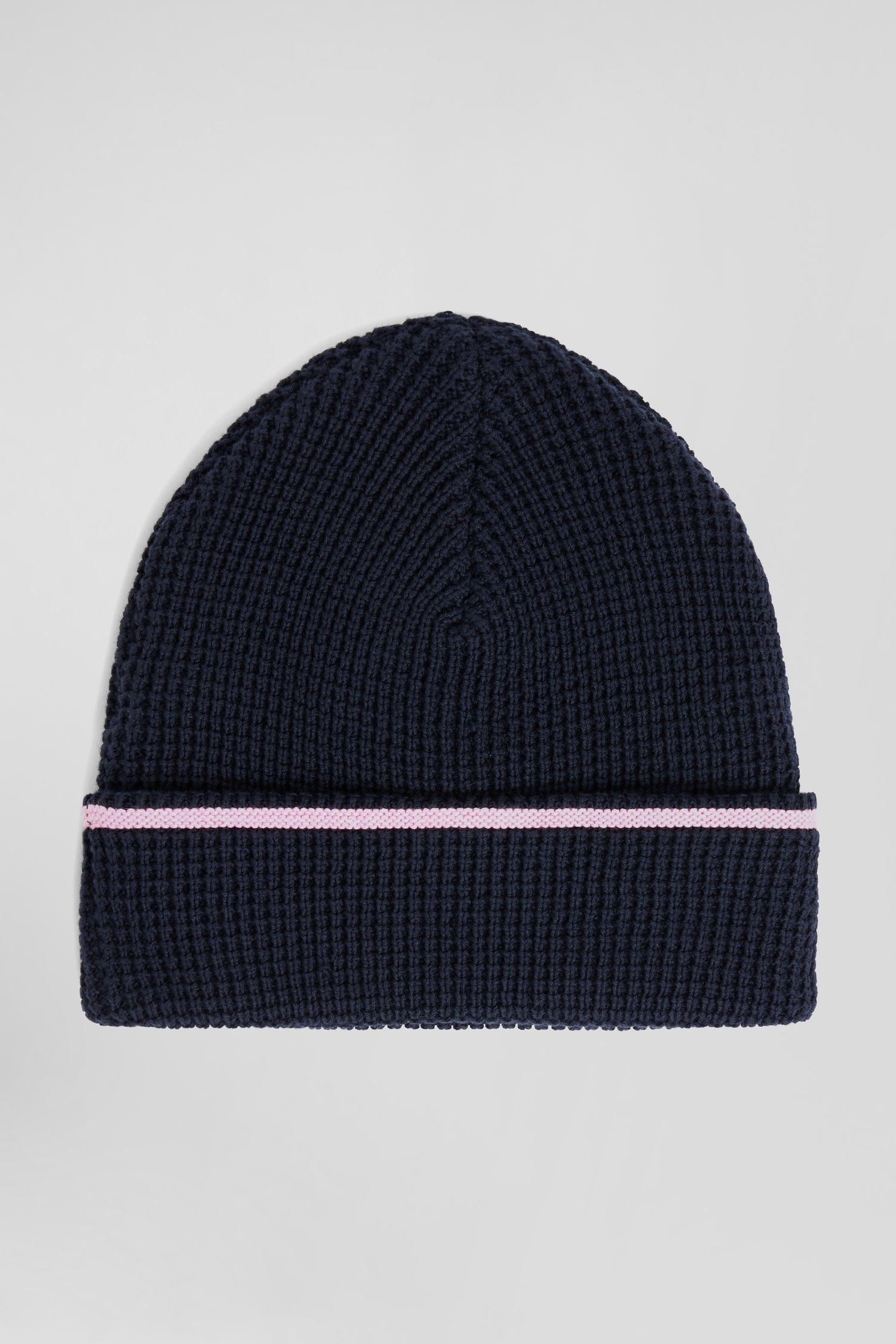 Navy blue cotton beanie with pink details