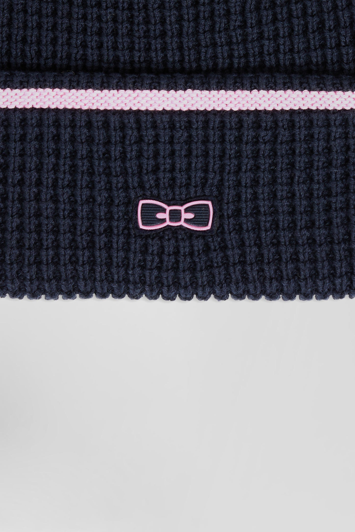 Navy blue cotton beanie with pink details