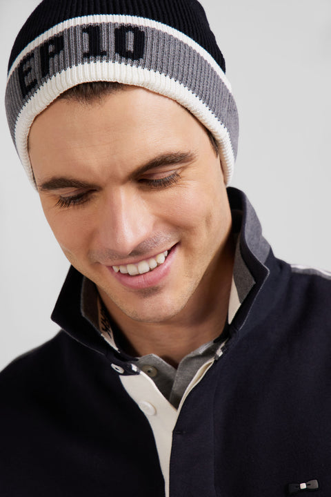 Black cotton EP10 jacquard beanie - Image 2