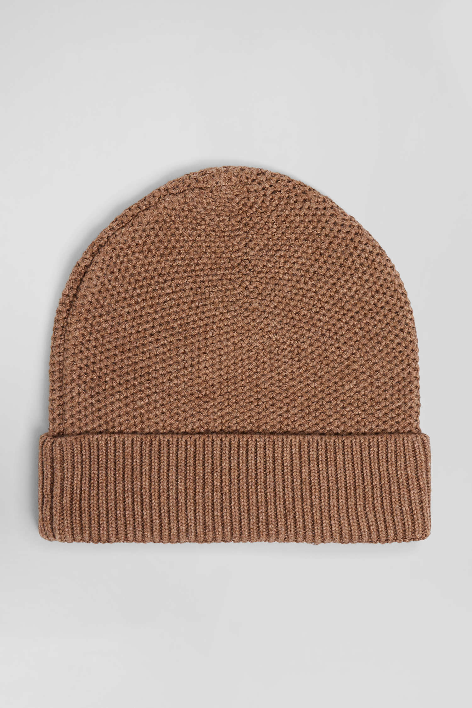 Plain camel cotton beanie with bow tie embroidery