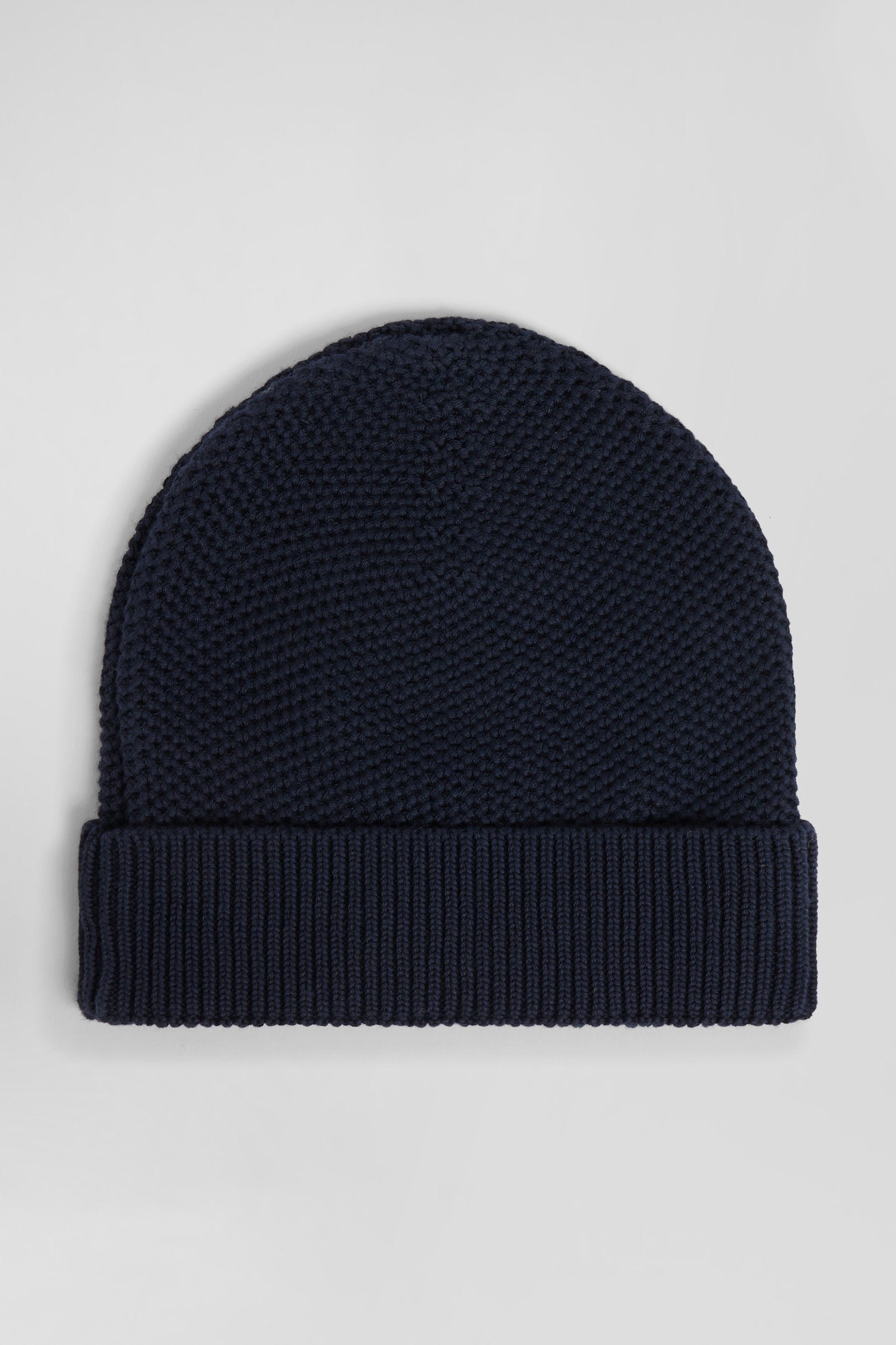 Plain navy blue cotton beanie with bow tie embroidery