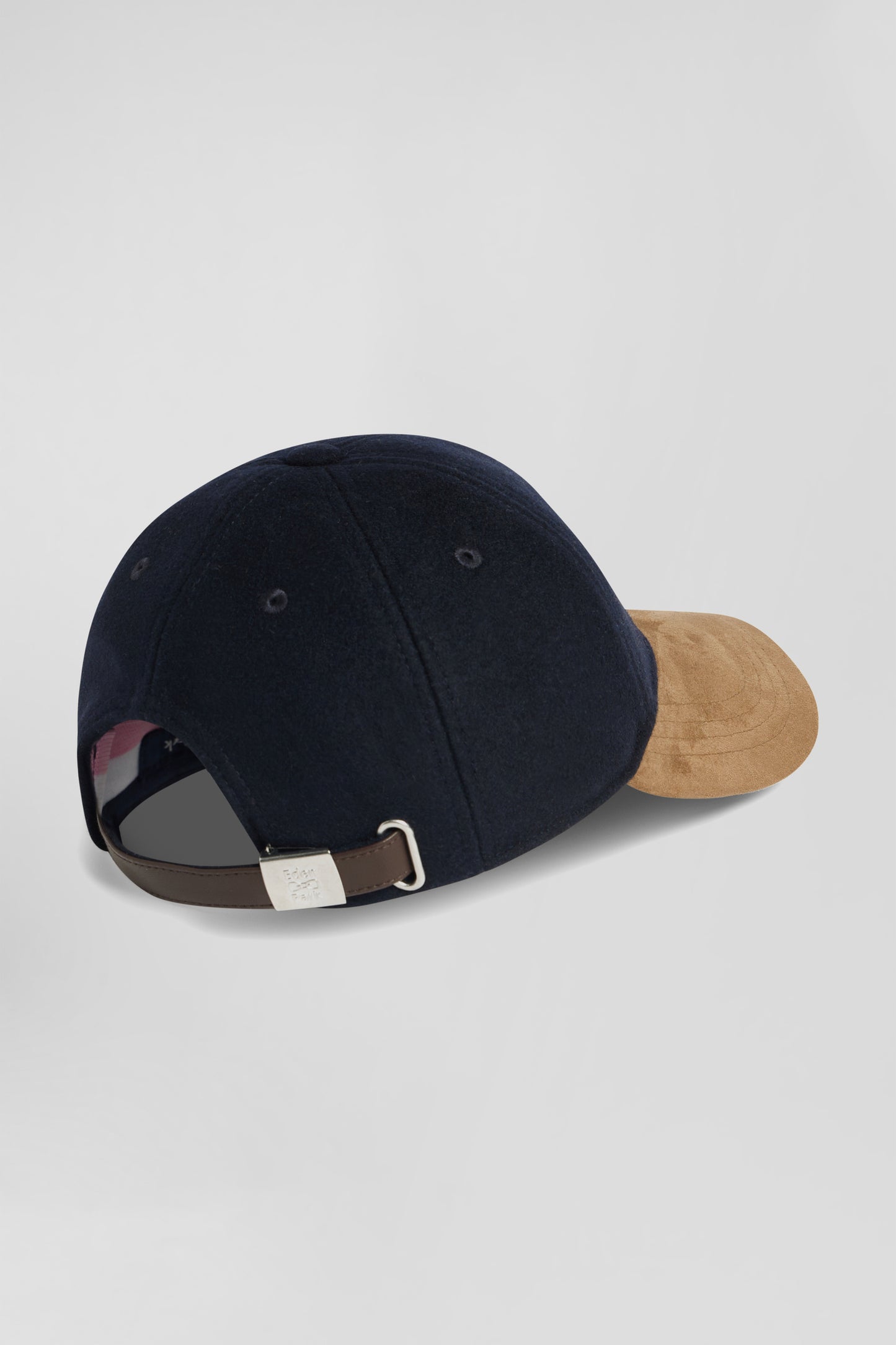 Bicolour navy blue and camel wool blend cap