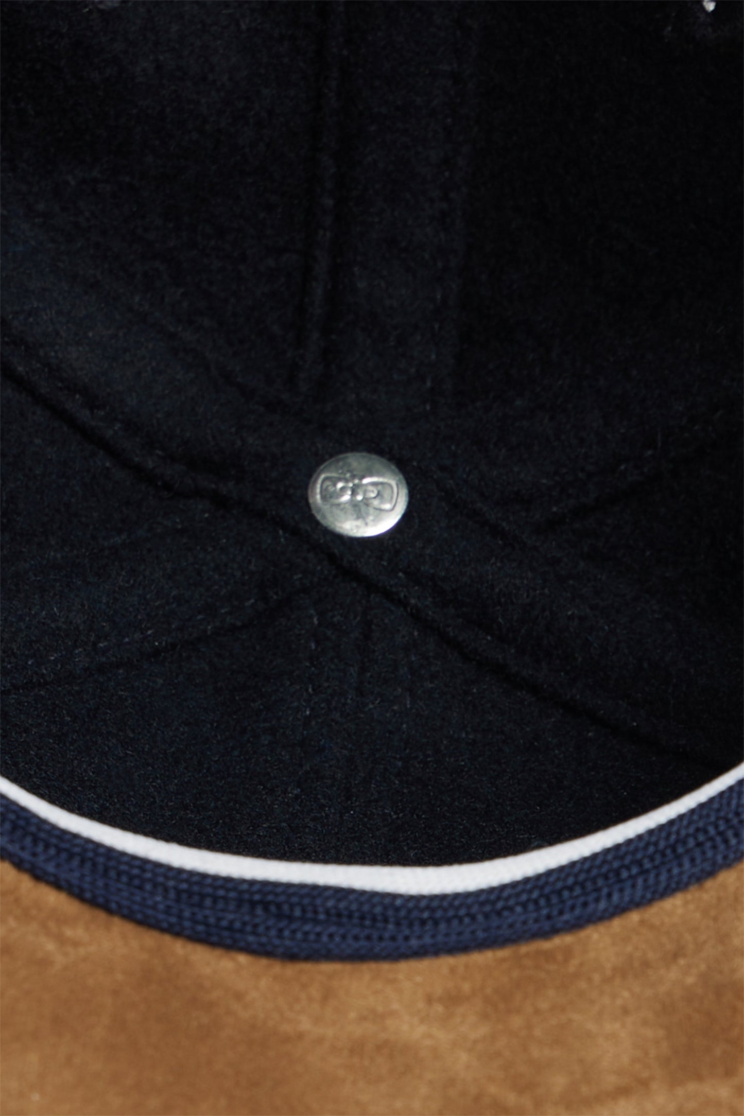 Bicolour navy blue and camel wool blend cap