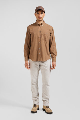 Plain hazelnut corduroy shirt Button-down collar and chest pocket Regular fit