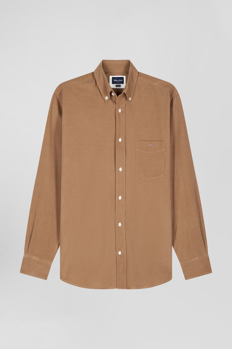 Plain hazelnut corduroy shirt Button-down collar and chest pocket Regular fit - Image 2