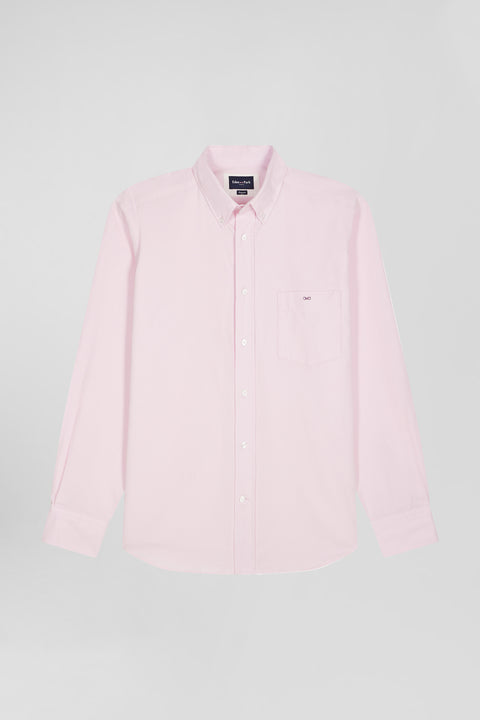Plain pink corduroy shirt with button-down collar and regular-fit breast pocket - Image 2
