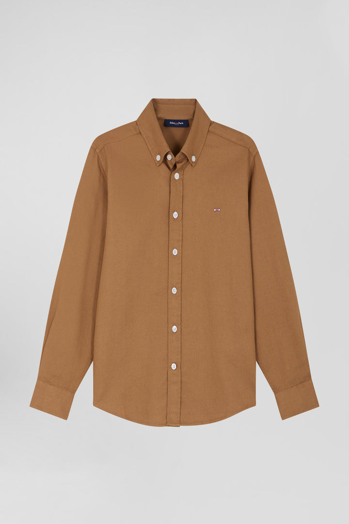 Regular camel oxford cotton shirt