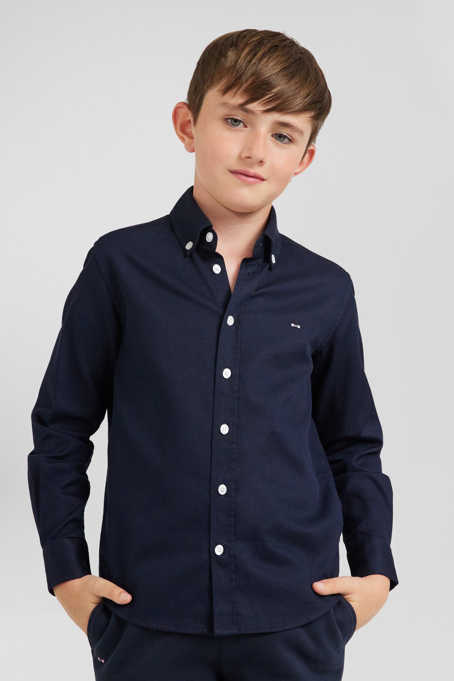 Regular navy blue oxford cotton shirt