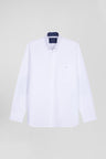 Regular white cotton poplin shirt with button-down collar and printed elbow patches