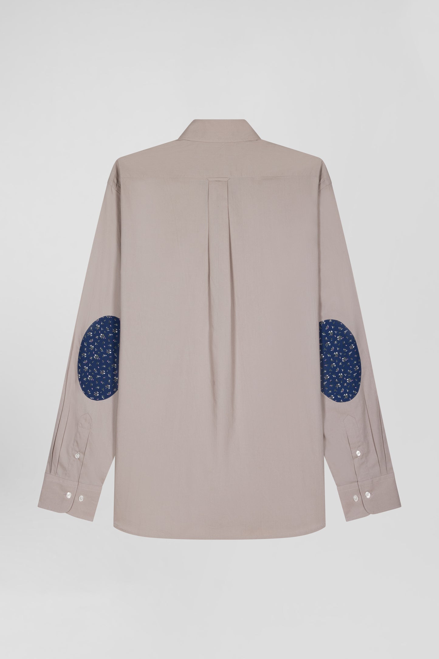 Regular grey cotton poplin shirt with button-down collar and printed elbow patches