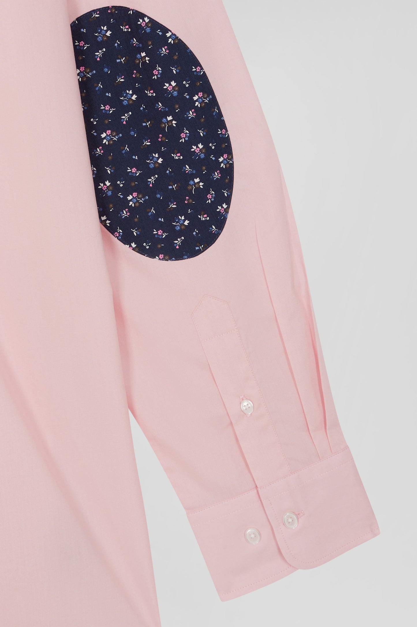 Regular pink cotton poplin shirt with button-down collar and printed elbow patches