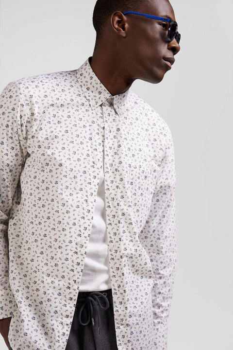 Regular ecru cotton poplin shirt with micro floral print - Image 3