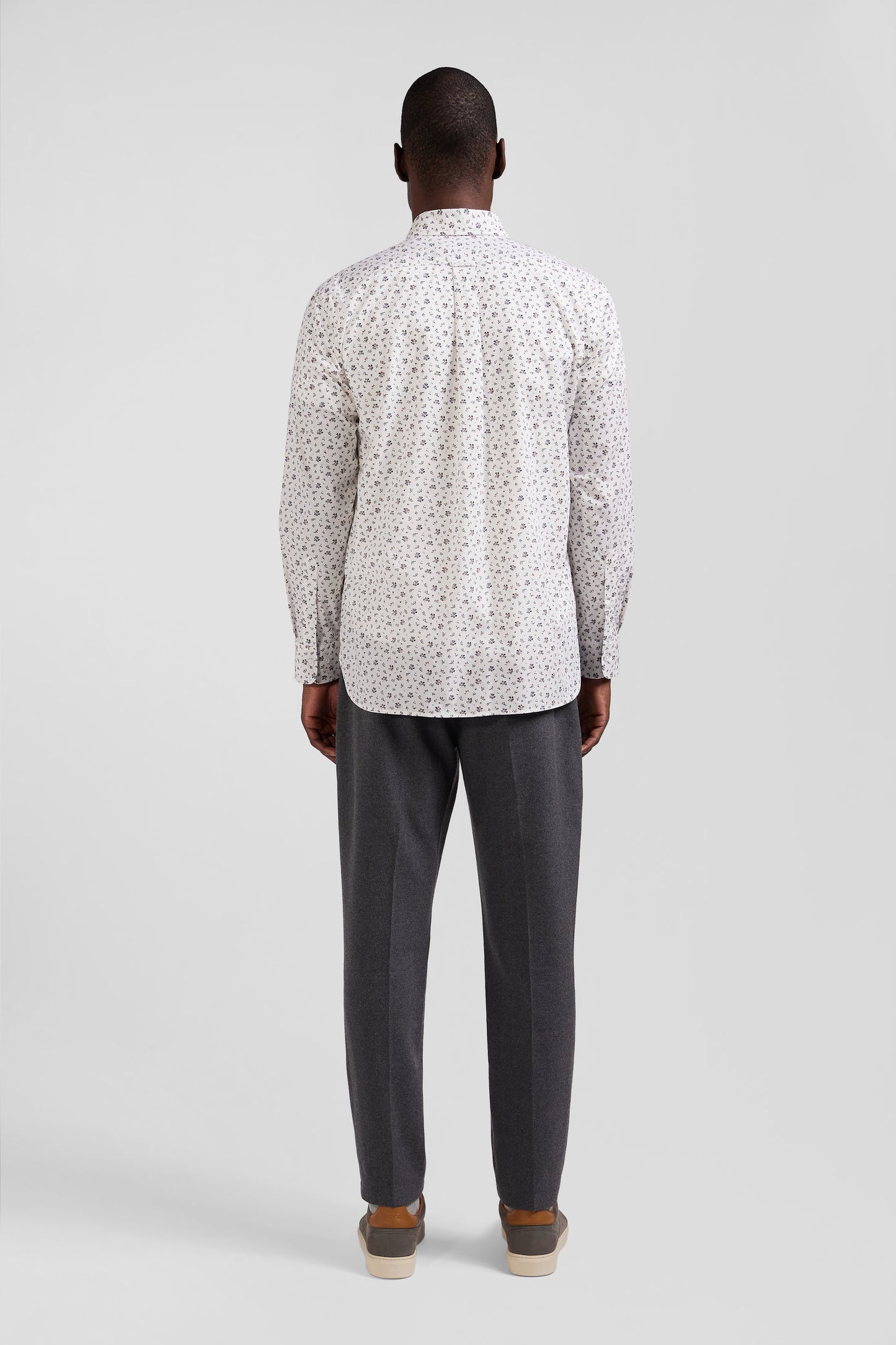 Regular ecru cotton poplin shirt with micro floral print