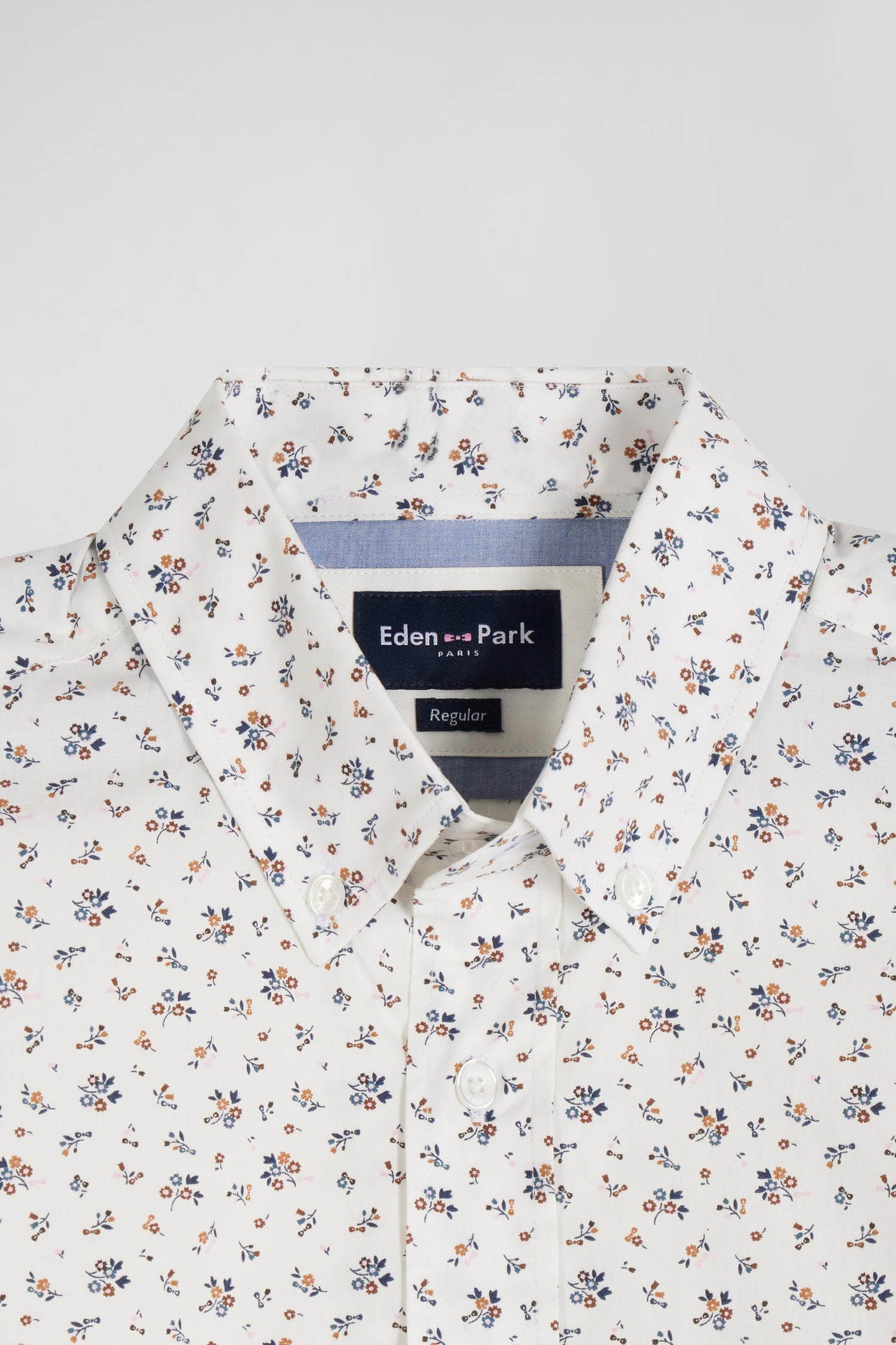 Chemise en popeline de coton écrue à microimprimé fleurs coupe Regular