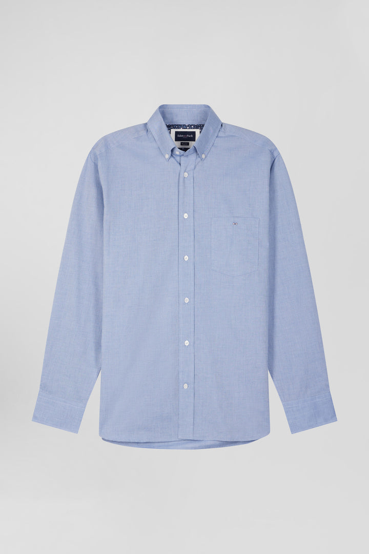 Chemise en coton denim ciel coupe Regular coudières imprimées