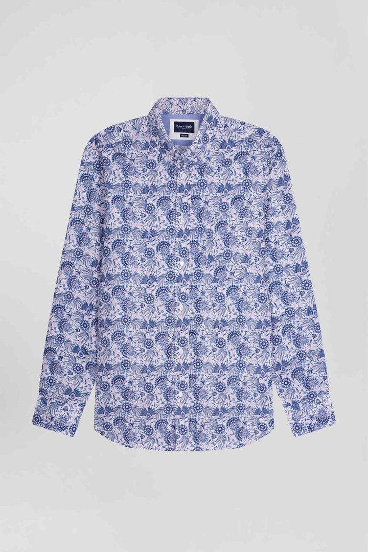 Chemise en coton écrue et bleue à imprimé graphique coupe Regular