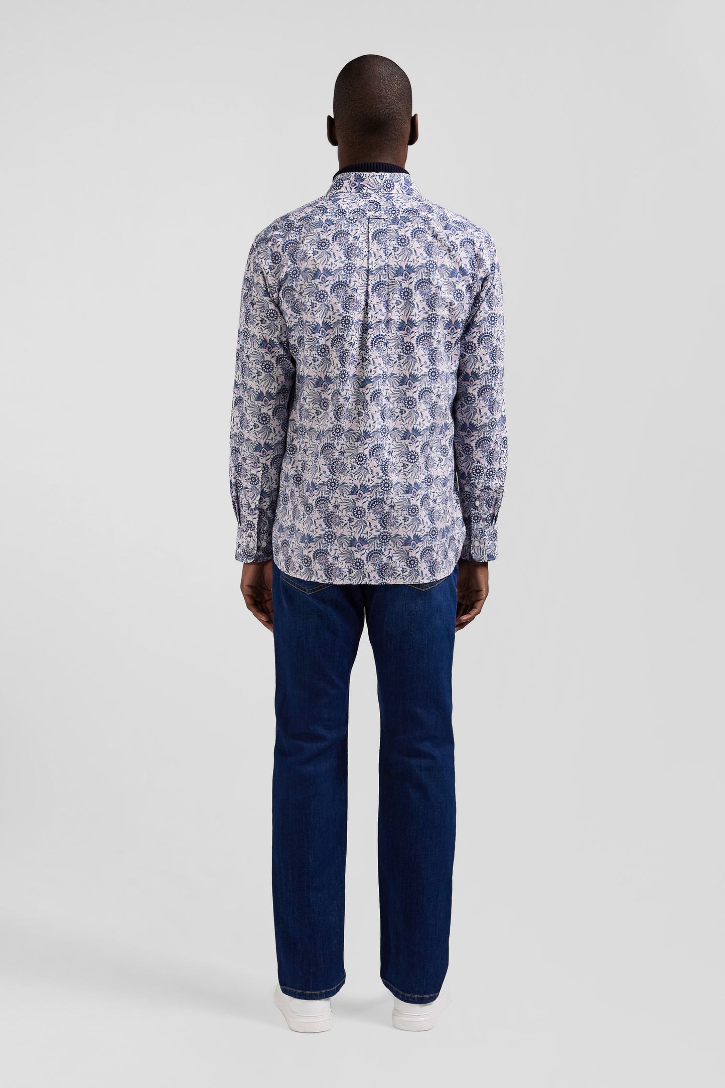 Regular ecru and blue cotton shirt with graphic print
