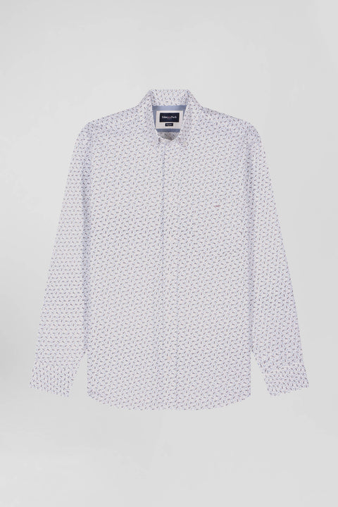 Regular ecru cotton poplin shirt with micro bow tie print - Image 2