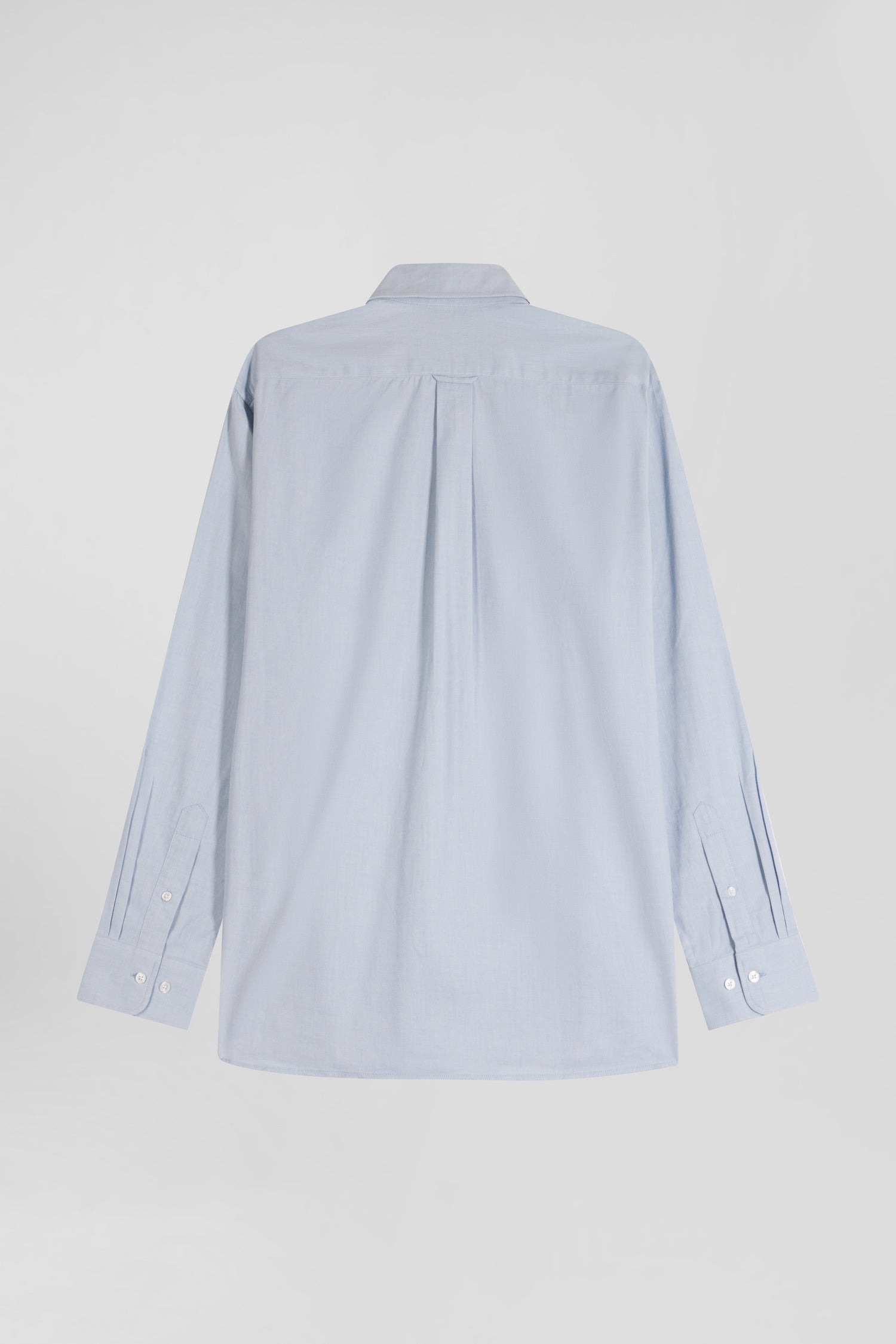 Regular plain sky blue cotton twill shirt with button-down collar