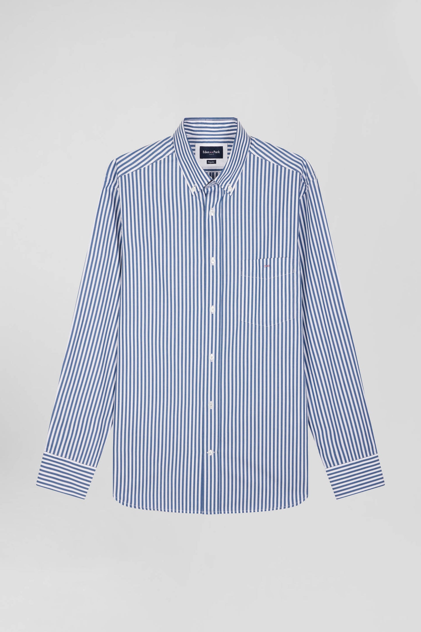 Regular blue striped cotton poplin shirt