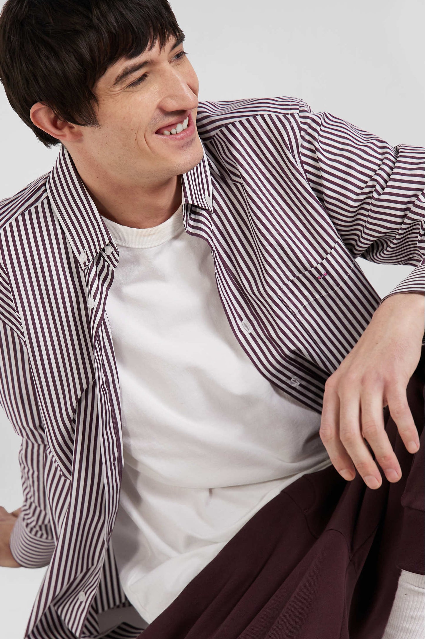 Burgundy striped cotton poplin shirt Regular fit