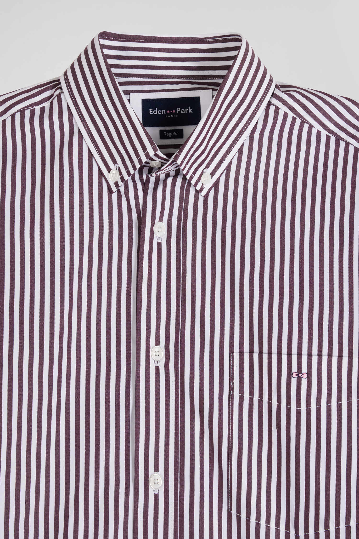 Burgundy striped cotton poplin shirt Regular fit