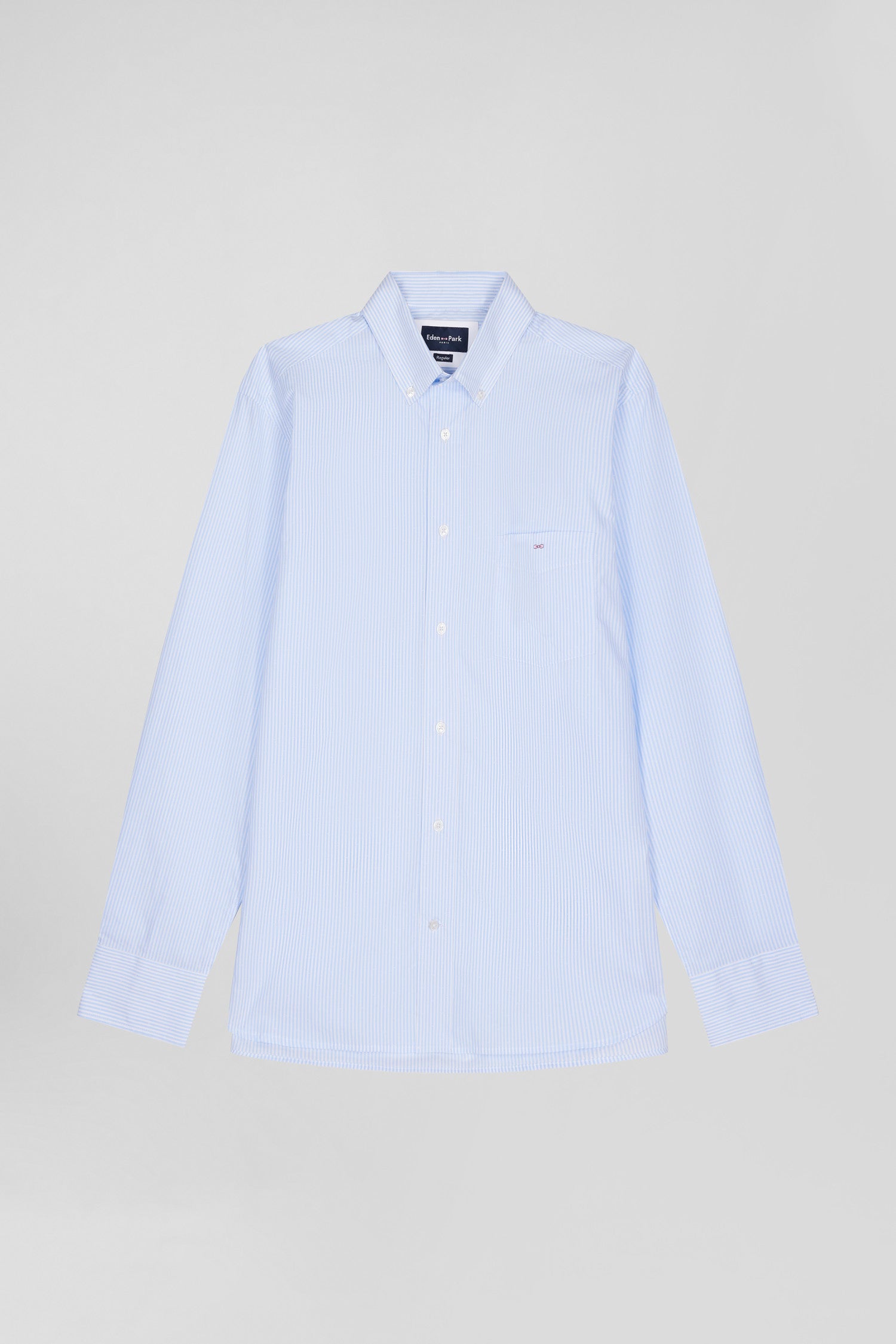 Regular sky blue striped cotton jacquard shirt