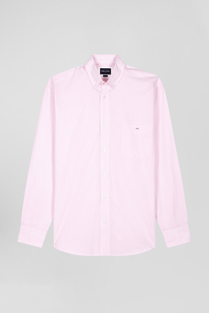 Chemise en coton jacquard rayé rose coupe Regular