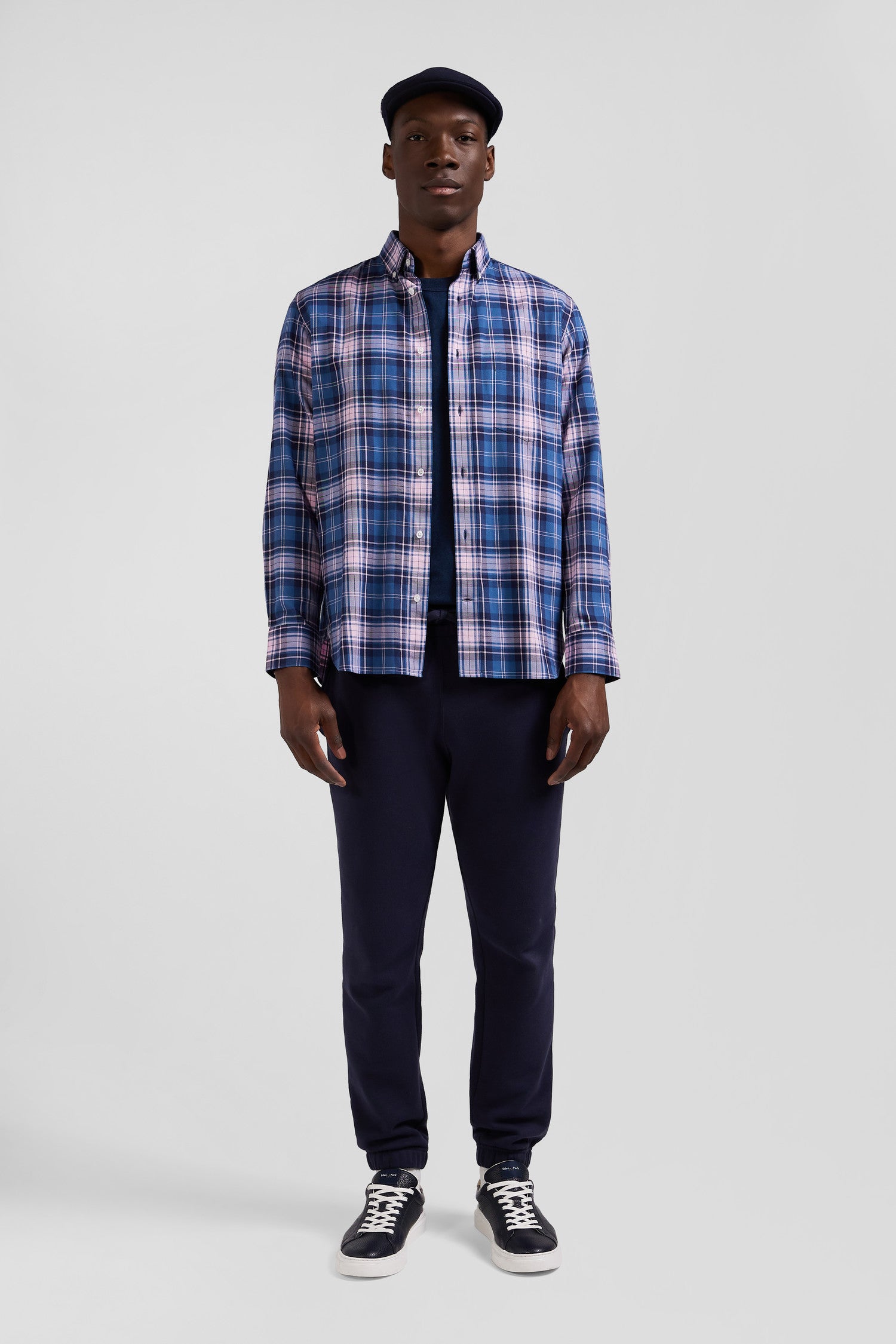 Regular blue and pink checked cotton shirt