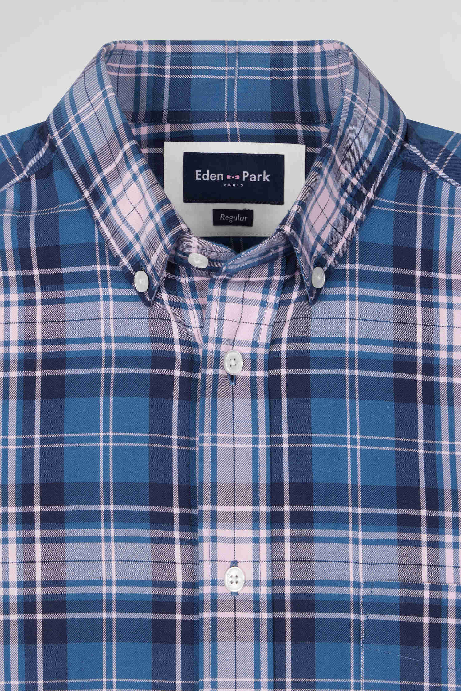 Regular blue and pink checked cotton shirt