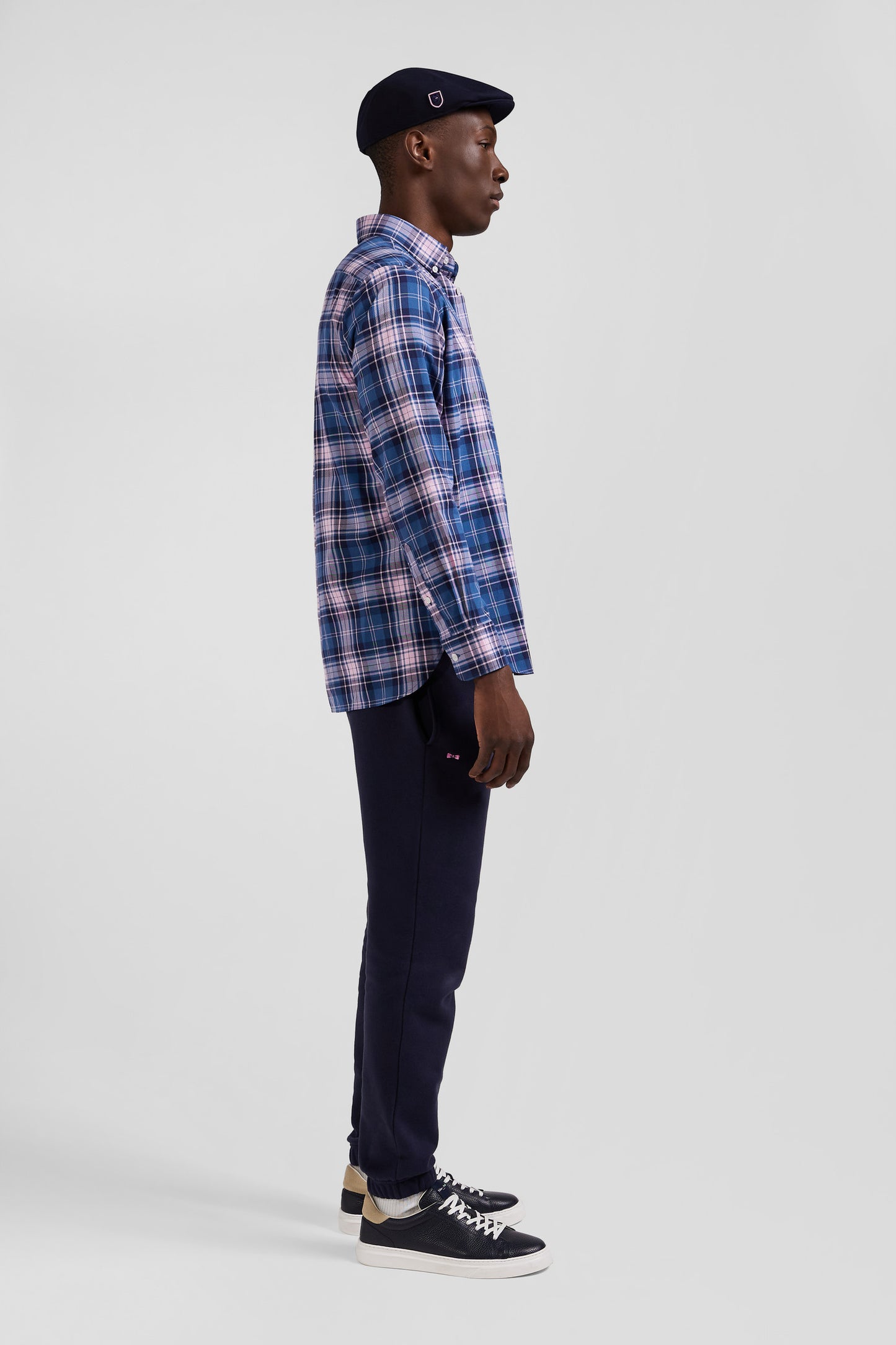 Regular blue and pink checked cotton shirt