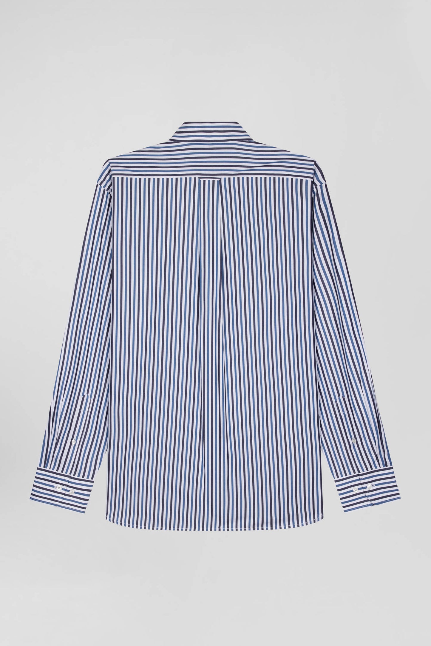 Regular dark blue striped cotton poplin shirt