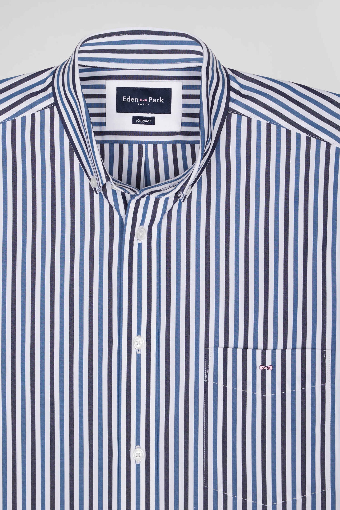 Regular dark blue striped cotton poplin shirt