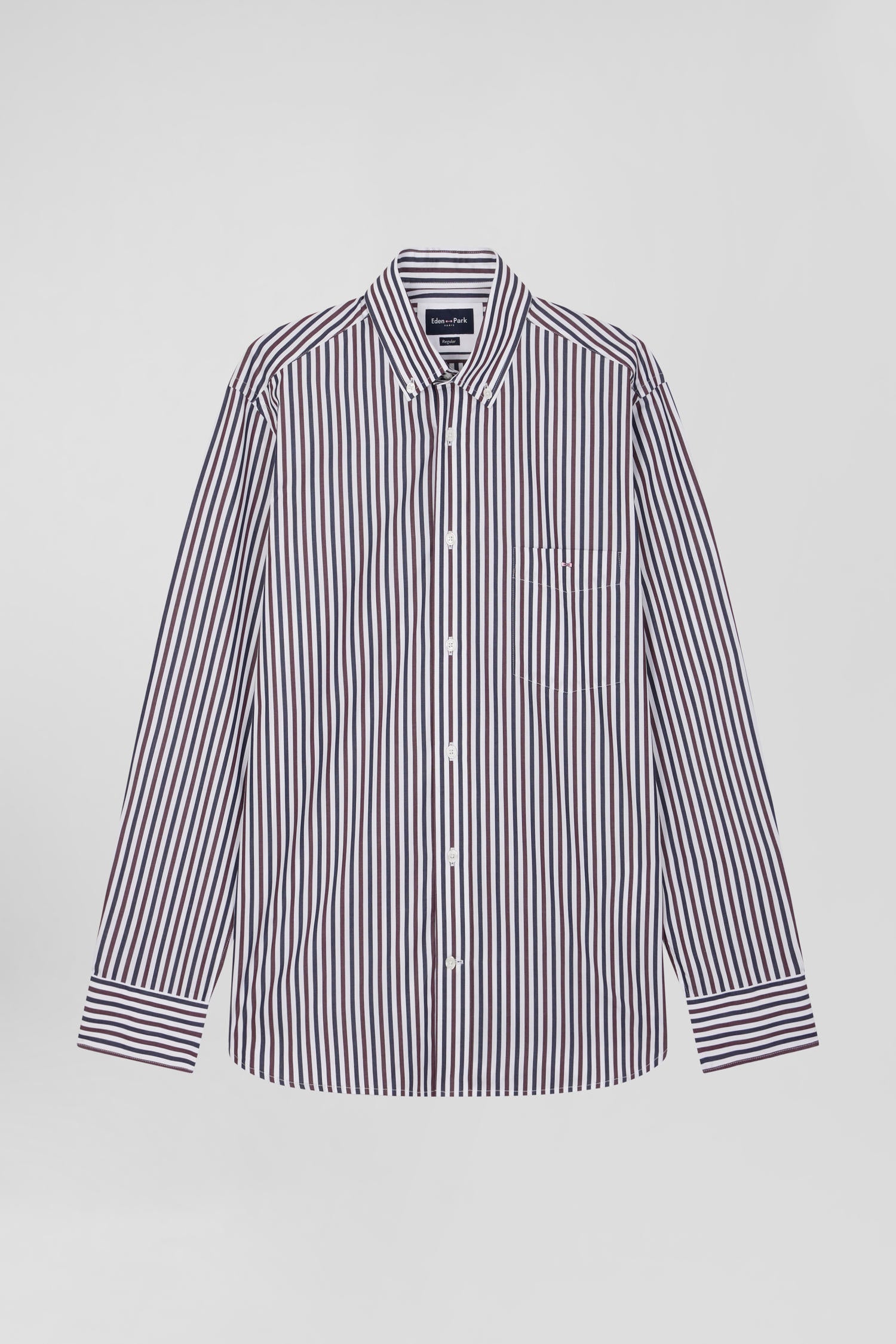 Burgundy striped cotton poplin shirt Regular fit