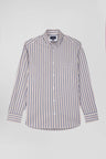 Regular greige striped cotton poplin shirt