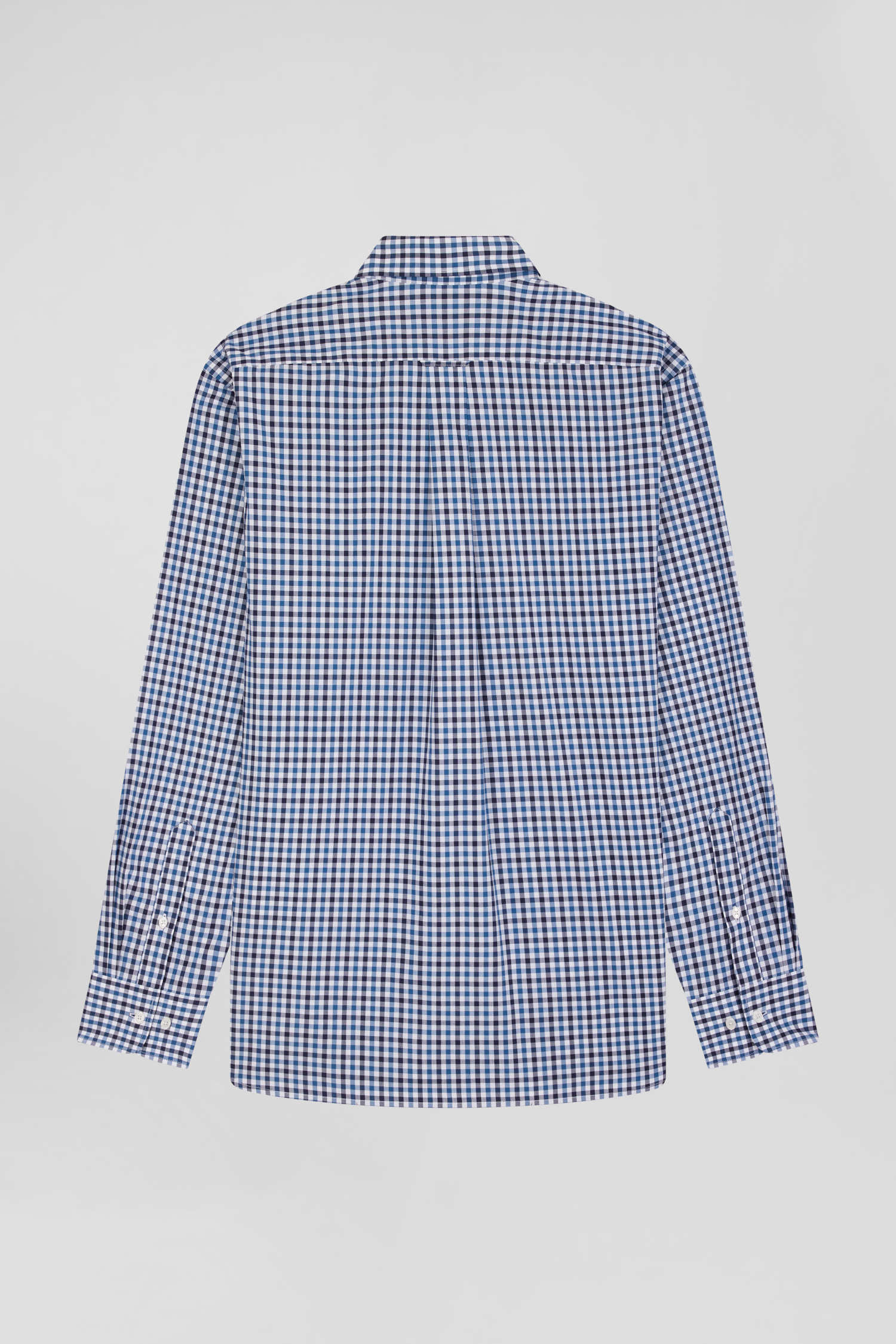 Regular navy blue and white checked cotton poplin shirt