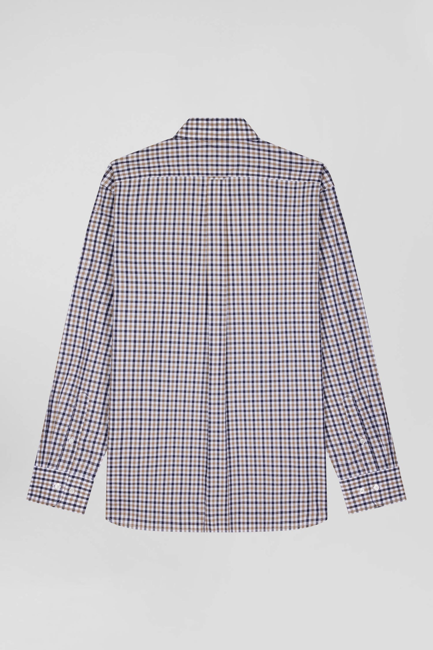 Regular brown and white checked cotton poplin shirt