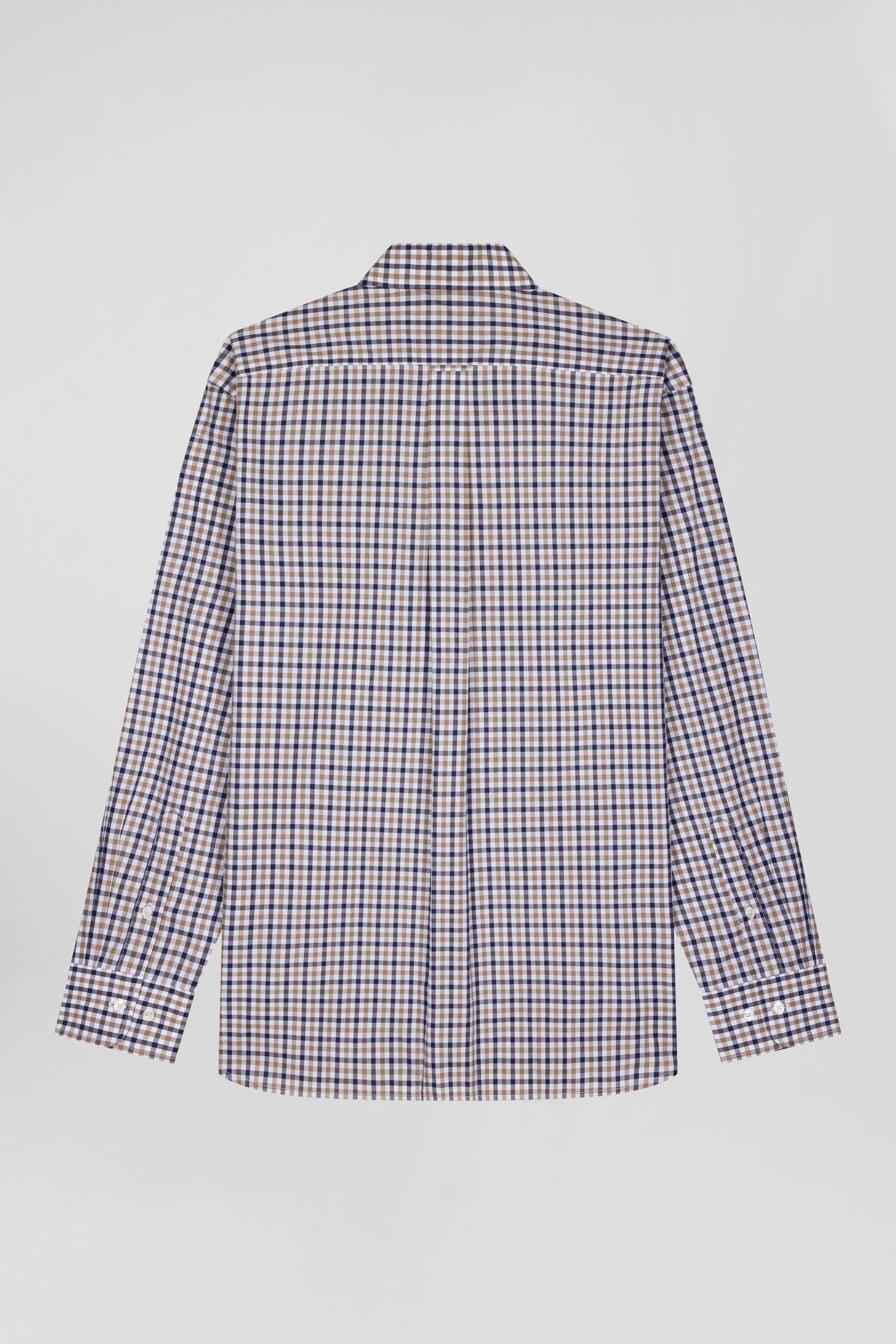 Regular brown and white checked cotton poplin shirt