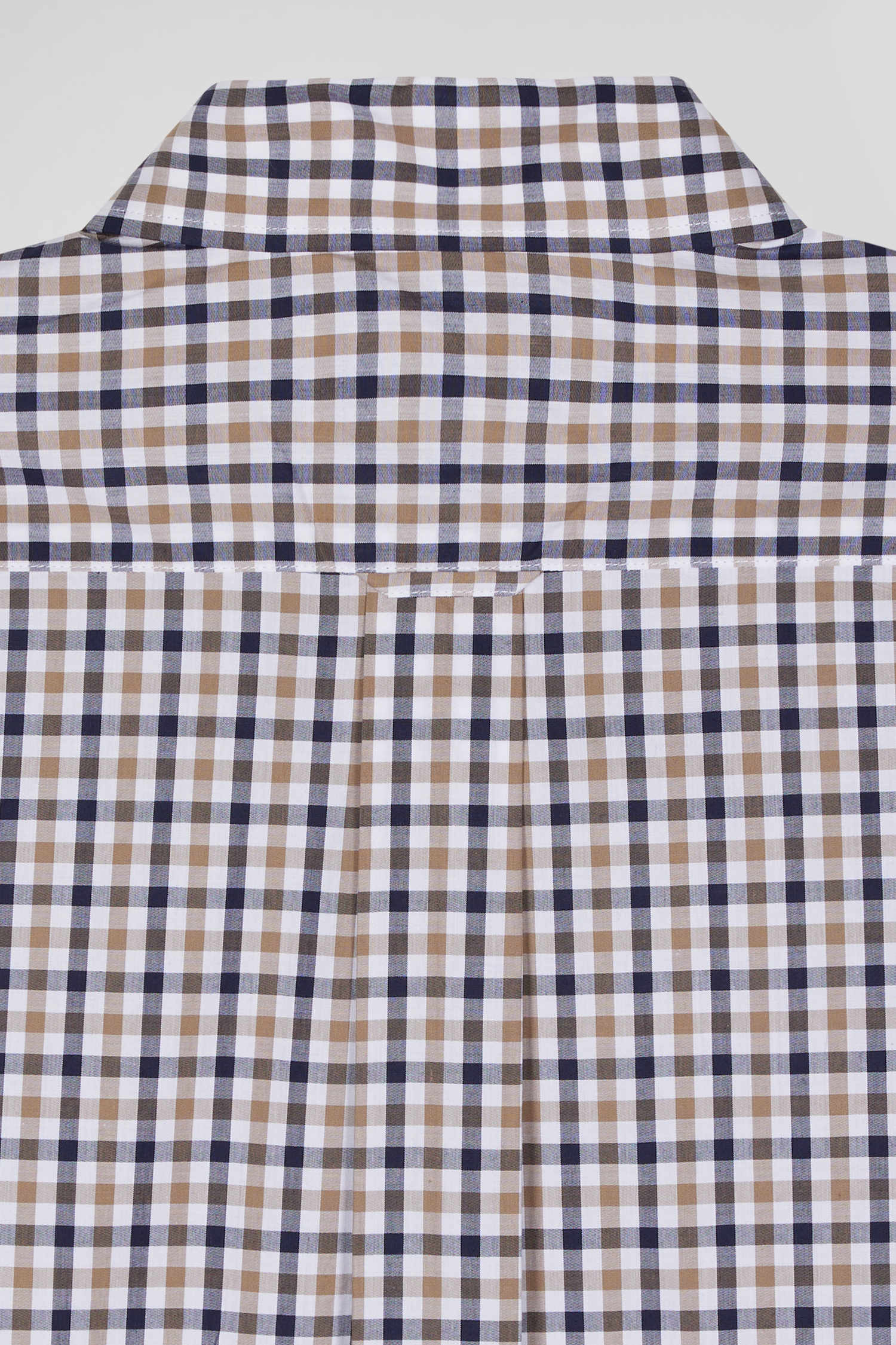 Regular brown and white checked cotton poplin shirt