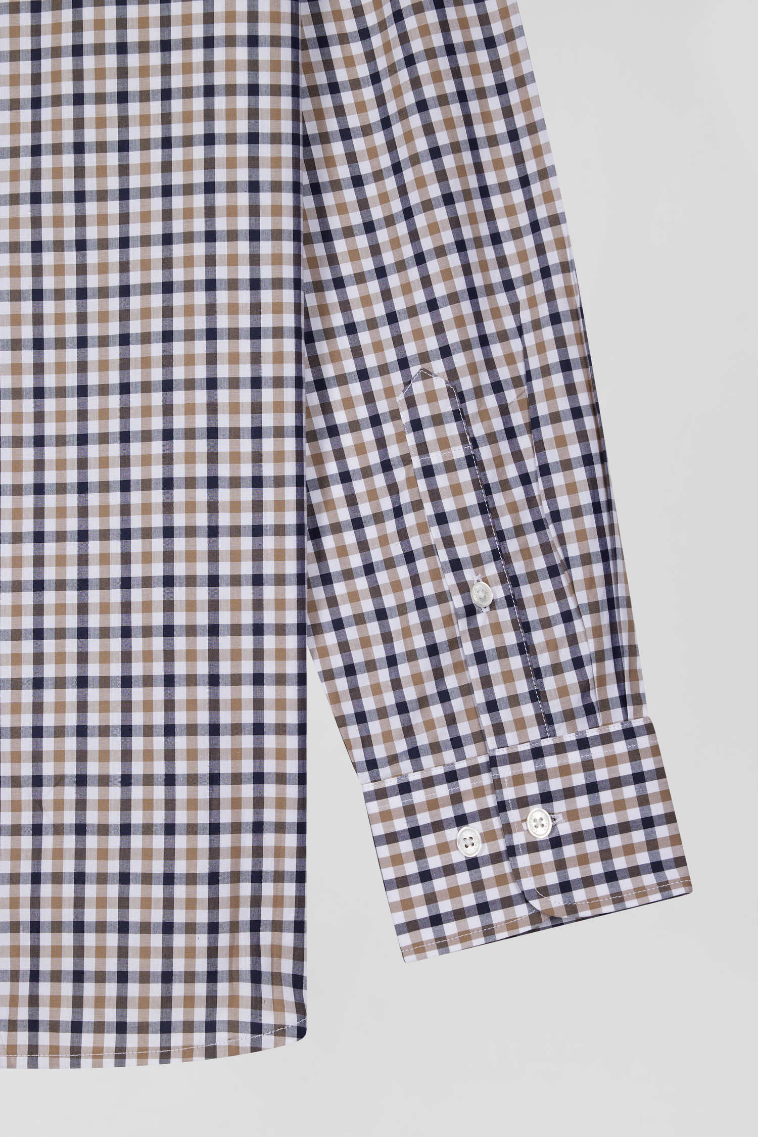 Regular brown and white checked cotton poplin shirt