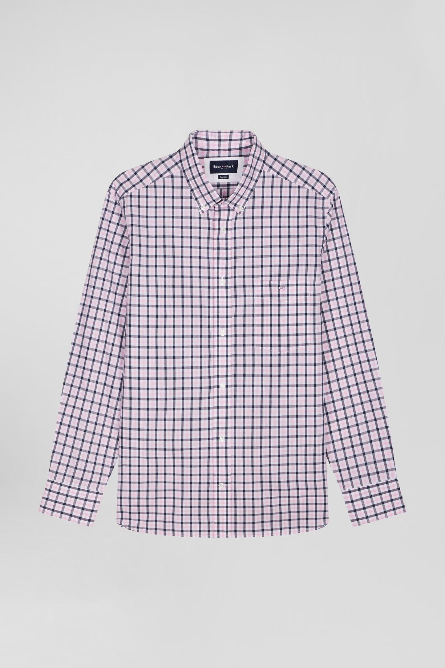 Regular pink and white checked cotton poplin shirt