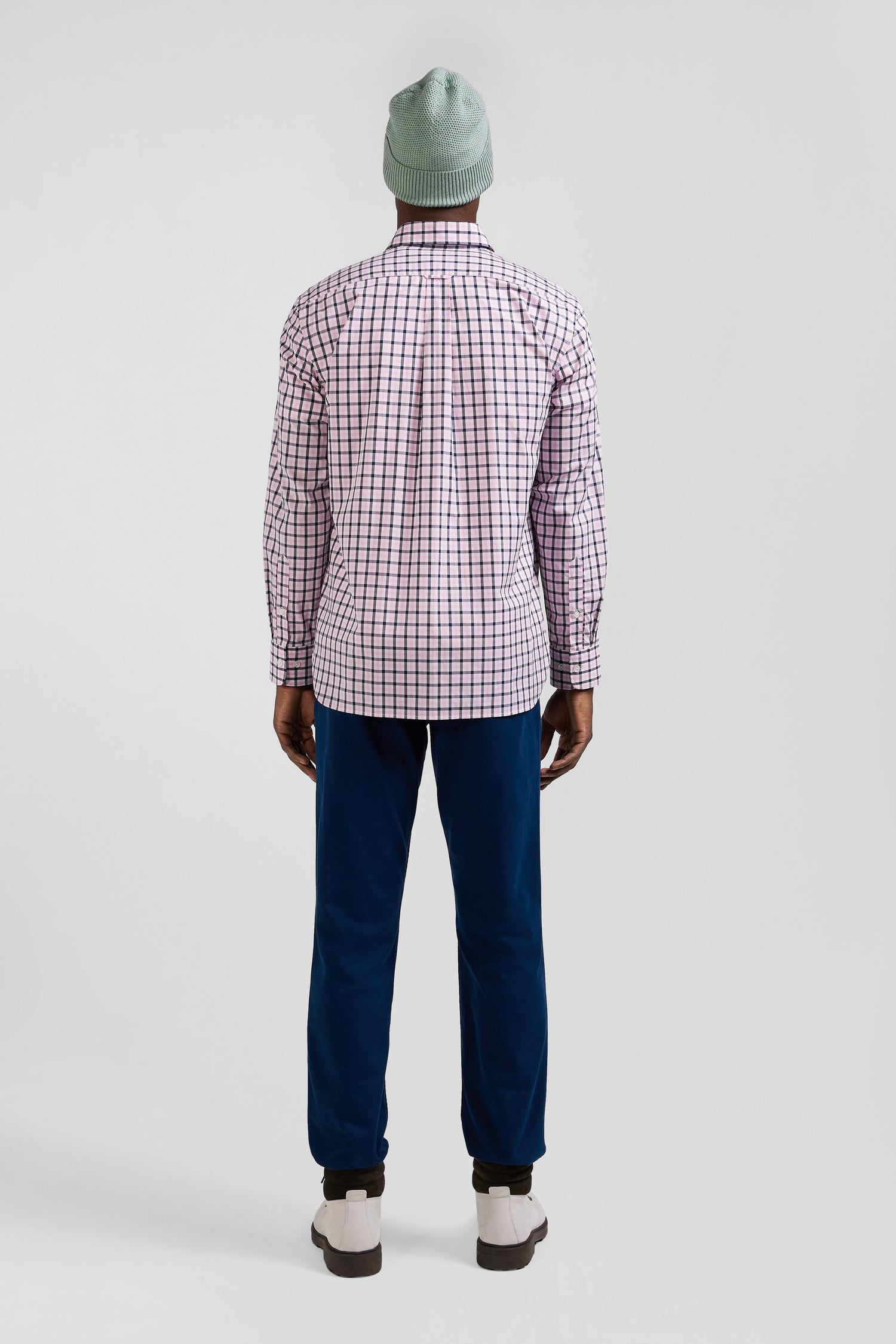 Regular pink and white checked cotton poplin shirt