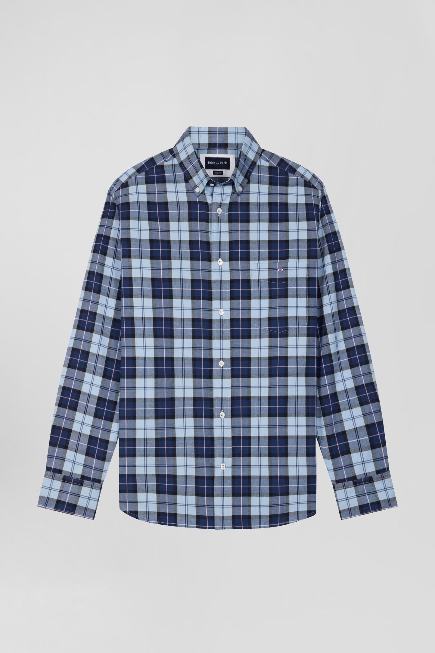Regular sky blue checked cotton twill shirt