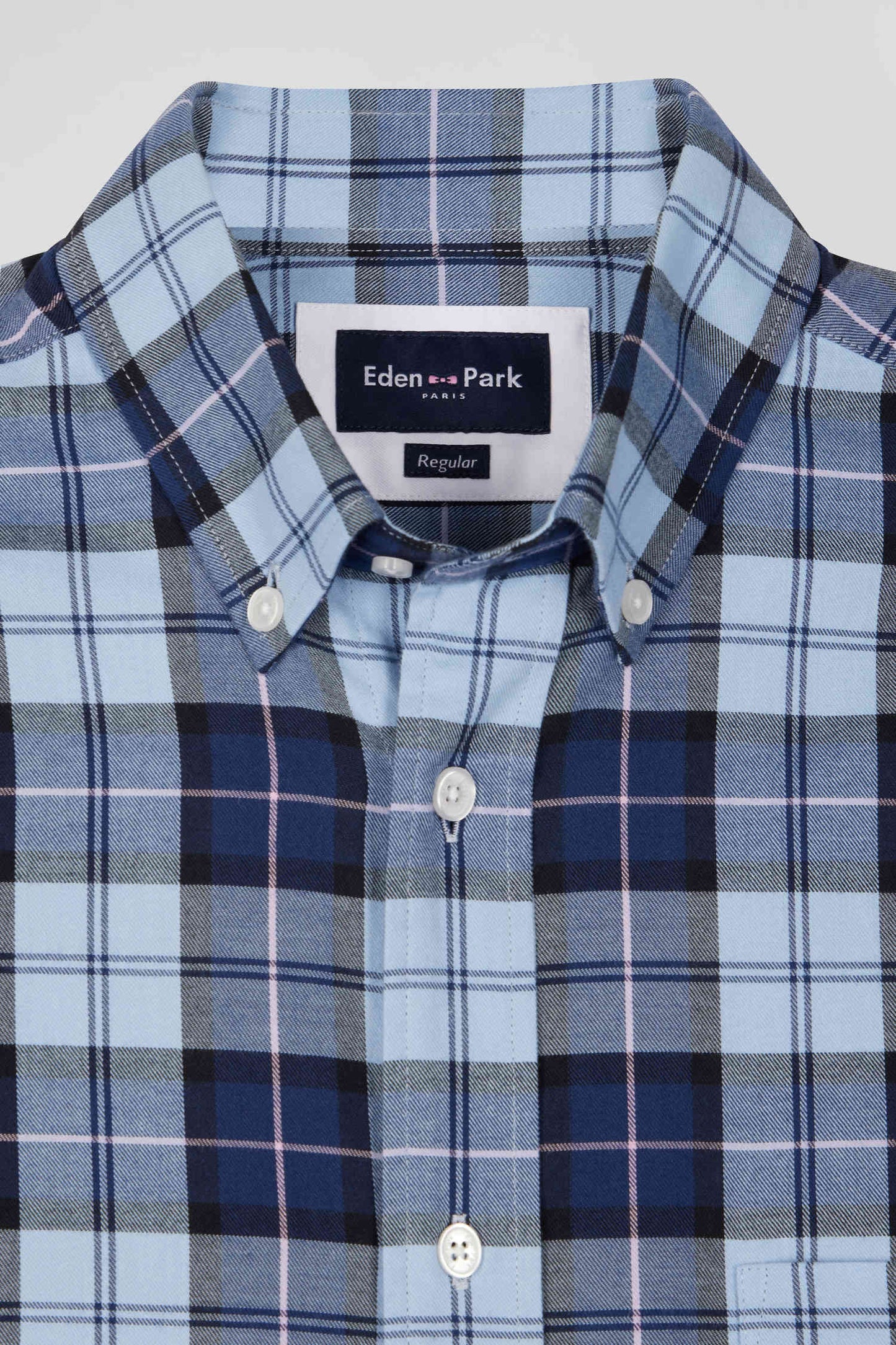 Regular sky blue checked cotton twill shirt