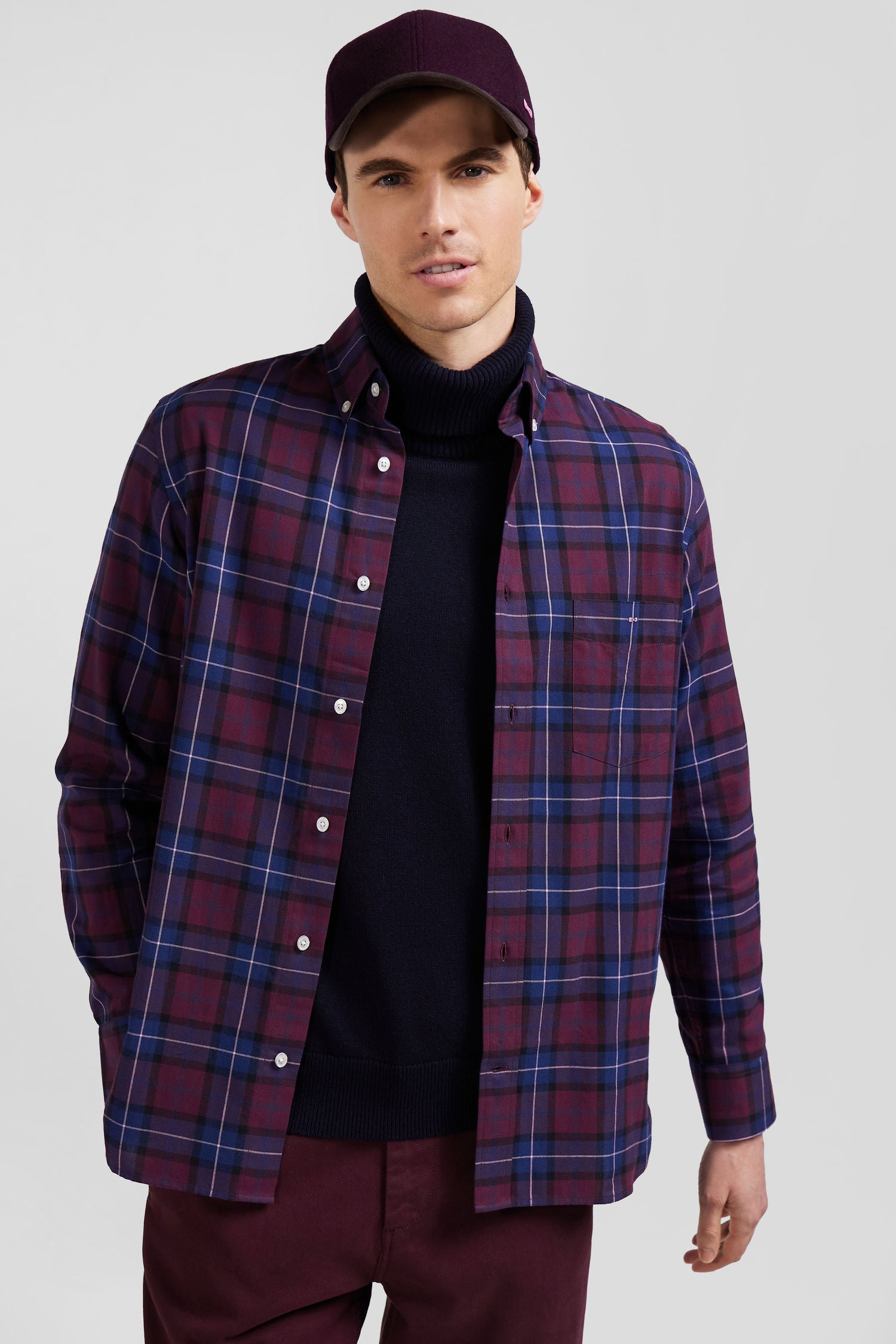 Regular burgundy checked cotton twill shirt