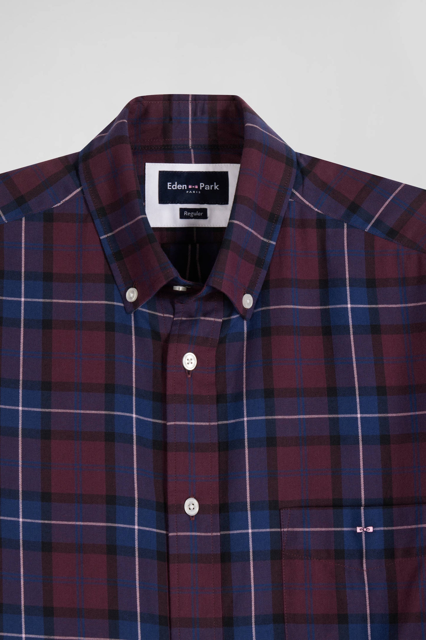 Regular burgundy checked cotton twill shirt