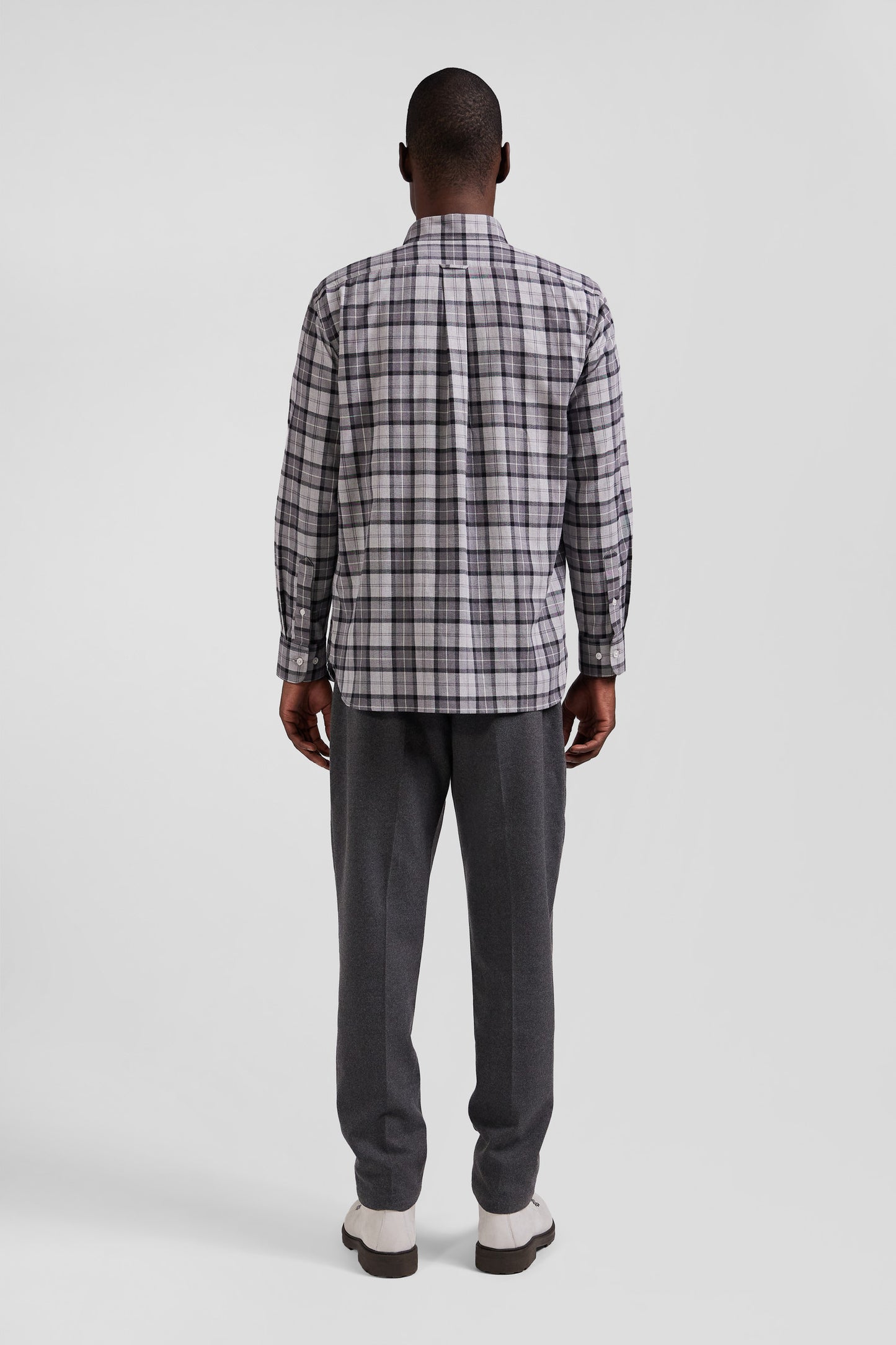 Regular grey checked cotton twill shirt