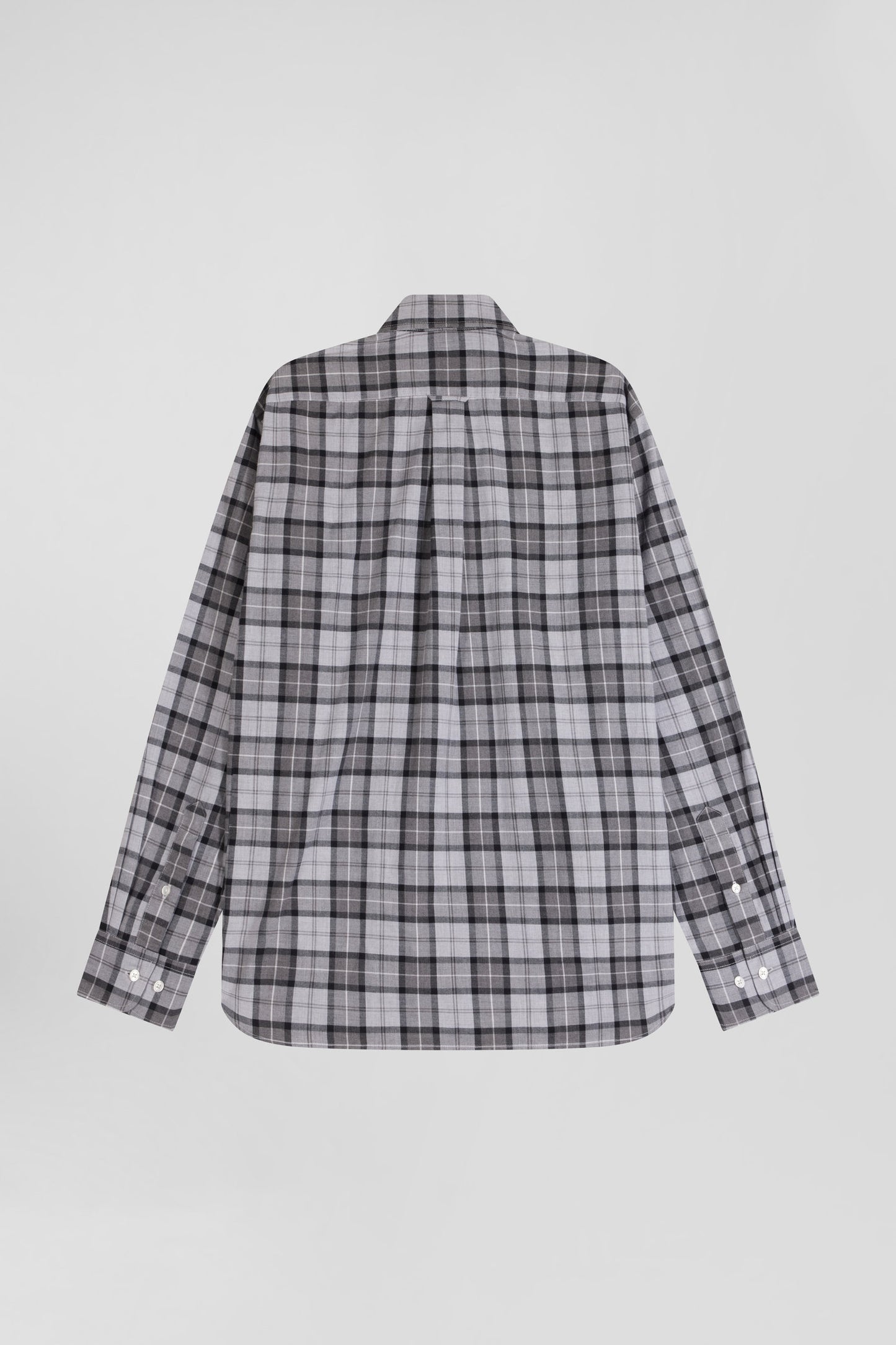 Regular grey checked cotton twill shirt