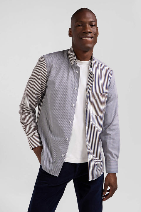 Regular brown striped cotton poplin shirt - Image 3